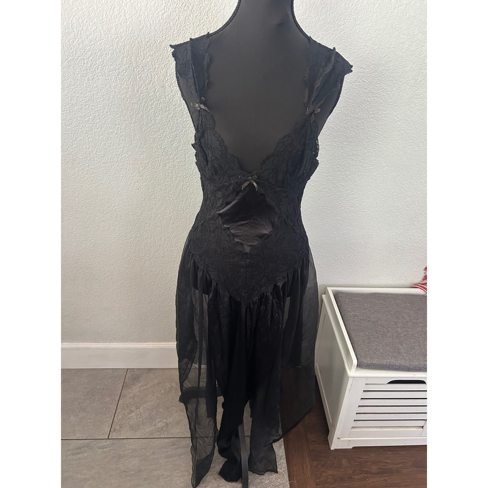 Andrea Kristoff Escante Black Lace Sheer Mesh Gown Sm Gothic Romantic Slit vtg